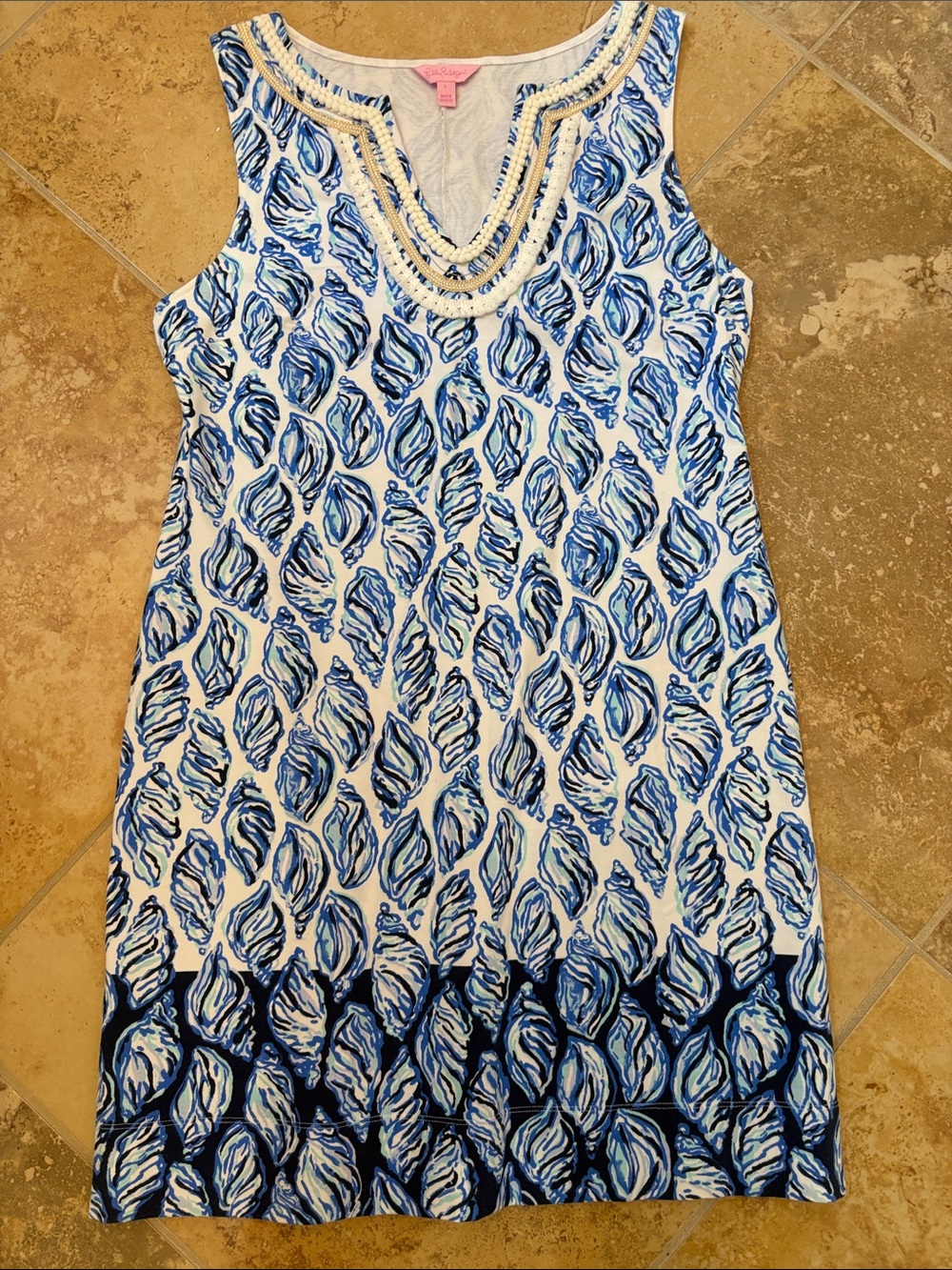 Lilly Pulitzer Sleeveless Blue Leaf Print Dress - large